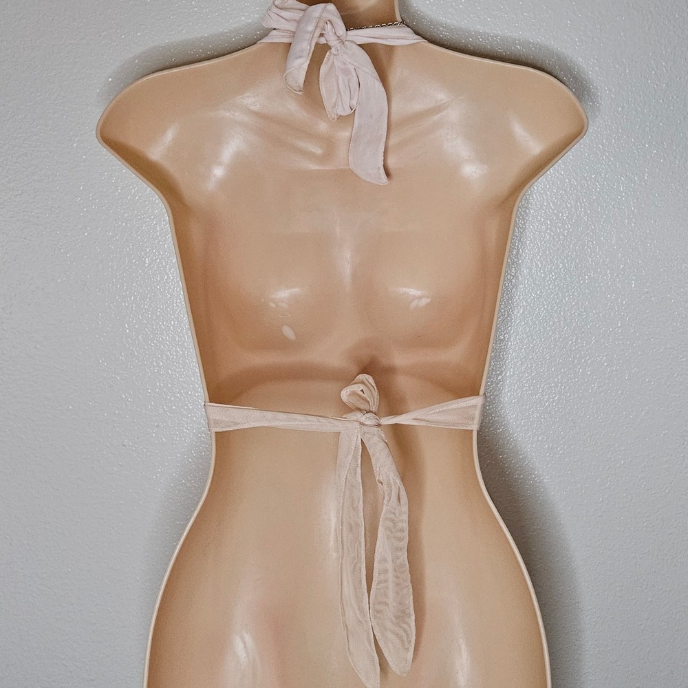 Charlotte Russe Halter Top Pink Sheer Beaded Tie Back Blouse - Picture 2 of 6